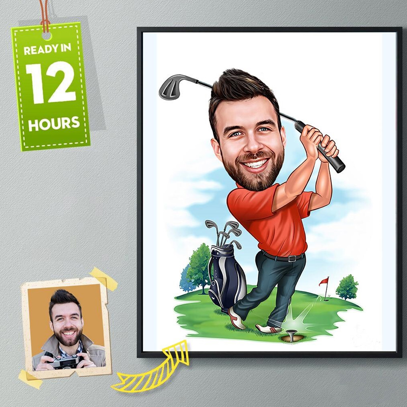 Golfer Gift, Golfer Caricature from Photo, Funny Golfer Drawing Art, Funny Golfer Digital Portrait, Golfer Cartoon Drawing, Men Golf Gift